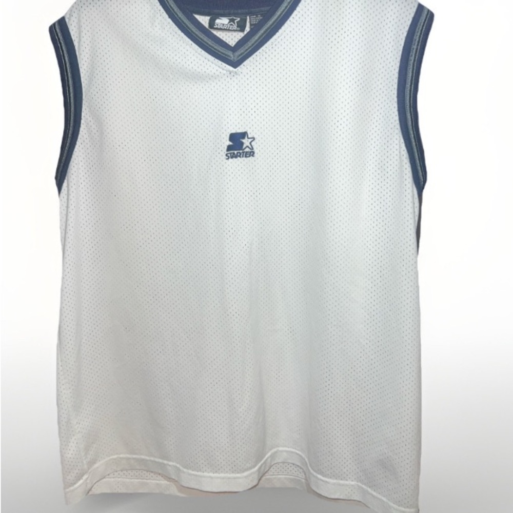 STARTER White Mesh Sleeveless Jersey with Navy Trim